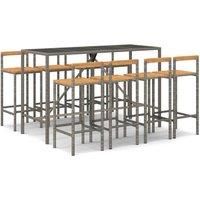 11 Piece Garden Bar Set Grey Poly Rattan& Solid Wood Acacia vidaXL