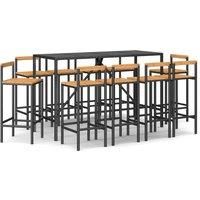 11 Piece Garden Bar Set Grey Poly Rattan& Solid Wood Acacia vidaXL