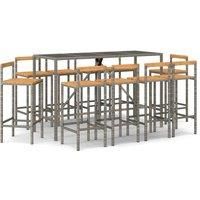 11 Piece Garden Bar Set Grey Poly Rattan& Solid Wood Acacia vidaXL