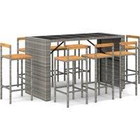 5 Piece Garden Bar Set Grey Poly Rattan& Solid Wood Acacia vidaXL