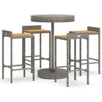 5 Piece Garden Bar Set Grey Poly Rattan&Solid Wood Acacia vidaXL