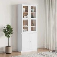 vidaXL ALTA Glass Display Cabinet in Solid Pine Wood, White - Rustic Shelving Unit for Collections, Easy Maintenance, Versatile Use for Living Room, Bedroom, Office