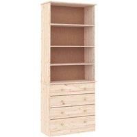 vidaXL Standalone Bookcase & Storage ALTA - Solid Pine Wood, 4 Compartments & Drawers, Easy to Maintain, Customizable Finish, Suitable for Living Room or Office