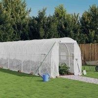 "vidaXL Spacious Greenhouse with Resilient Polyethylene Cover, Sturdy Galvanized Steel Frame for Outdoor and Harsh Environments, Easy Access with Roll-Up Door and Windows, White Colour, 16x2x2m"