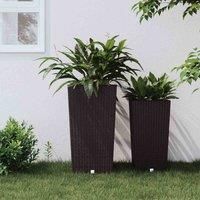 vidaXL Planter - Polypropylene Brown Garden Pot with Removable Inner and Rattan Look - Copious Space for Growing Variety of Plants