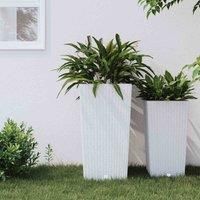 vidaXL PP Rattan White Planter with Removable Inner - Durable, Square Shape 21/49L - Perfect for Indoor and Outdoor Gardening