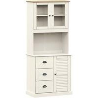 vidaXL VIGO White Solid Pine Wood Highboard - Tempered Glass Display Doors, Metal Handles, Spacious Storage Compartments and Drawers for Living Room, Dining Area