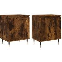 vidaXL Bedside Cabinets in Smoked Oak - Engineered Wood Nightstands with Single Compartment - 2 pcs Set for Bedroom, Living Room & Office