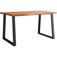 vidaXL Dining Table with Live Edge, Solid Acacia Wood, U-Shaped Steel Legs, 140x80x75 cm, Brown Ideal for Dining Room and Kitchen