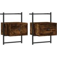 vidaXL Wall-Mounted Bedside Cabinets, Smoked Oak Bedrooms Nightstands, Durable Engineered Wood, Space Saving Design, Easy to Clean - Set of 2