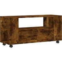vidaXL Engineered Wood TV Cabinet - Smoked Oak Finish, Ample Storage Space, Ideal for Living Room - Mobile with 360° Rotatable Castors