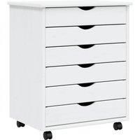 "vidaXL Rolling Cabinet with 6 Drawers in White - Solid Pine Wood - Ideal for Living Room, Office, Kitchen, Garage, Craft Room"