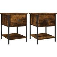 vidaXL Modern Smoked Oak Bedside Tables - Multipurpose Side Cabinets with Ample Storage and Adjustable Feet, Engineered Wood Iron Frame, Set of 2