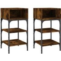 vidaXL Bedside Tables Set of 2- Industrial Style Smoked Oak Finish Engineered Wood with Adjustable Iron Frame - Brown