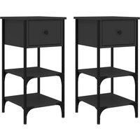 vidaXL Bedside Cabinets in Black - Engineered Wood Side Tables with Adjustable Feet for Bedroom and Living Room - Set of 2