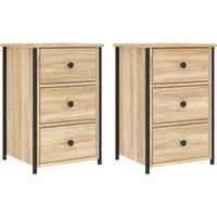vidaXL Bedside Cabinets, Sonoma Oak-Colored, Industrial Style, Engineered Wood and Iron, 40x36x60 cm, with 3 Drawers - Set of 2