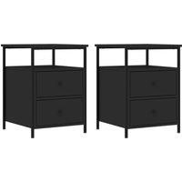 vidaXL Set of 2 Black Bedside Cabinets with Industrial Style- Engineered Wood Bedroom Tables with Sturdy Iron Frame and Adjustable Feet