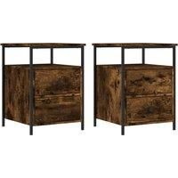 vidaXL Bedside Cabinets - Set of 2, Smoked Oak Finish, Engineered Wood & Iron, Industrial Style, Adjustable Feet, Ample Storage, Ideal for Bedroom