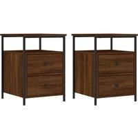 vidaXL Brown Oak Bedside Cabinets - Pair of Engineered Wood Nightstands with Iron Frame for Bedroom Organization, 44x45x60 cm Size