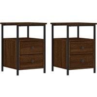 vidaXL Brown Oak Bedside Cabinets - Set of 2 - Engineered Wood with Iron Frame - Adjustable Feet and Ample Storage Space