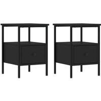 vidaXL Modern Black Bedside Cabinets 2 pcs - Compact Design, Engineered Wood and Iron Frame, 34x36x50 cm Dimensions for Living Room and Bedroom