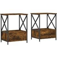 vidaXL Engineered Wood Bedside Tables in Smoked Oak, Industrial Style with Ample Storage, Adjustable Feet, Set of 2
