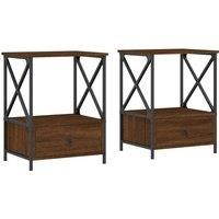 vidaXL Bedside Tables 2 pcs Brown Oak - Engineered Wood Construction with Iron Frame, Ample Storage, Adjustable Feet, Ideal for Bedroom