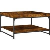 vidaXL Smoked Oak Coffee Table: Engineered Wood Construction, Iron Frame, Spacious Storage, Adjustable Feet, and Modern Square Design