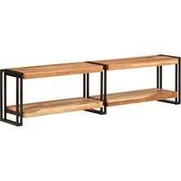 vidaXL Modern Wooden TV Cabinet: Solid Acacia Wood Construction, Rich Brown Color, Metal Frame, Ample Storage with Shelves, 160x30x40 cm for Living Room