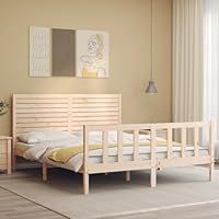 vidaXL Bed Frame, Platform Bed with Headboard, Bed Base for Bedroom Home Dorm, Mattress Foundation Wooden Bedstead, King Size Solid Wood