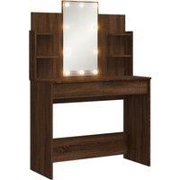vidaXL Brown Oak Dressing Table - Cosmetic Vanity Desk with Adjustable LED Lights, Engineered Wood Construction, Ample Storage Options