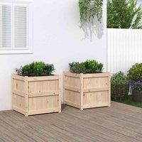vidaXL Solid Pine Wood Garden Planters | Outdoor Patio and Balcony Plant Pots | Brown Square Wooden Flower Pot 2 pcs | Large Size 60 x 60 x 60 cm