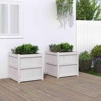 vidaXL 2 pcs Solid Pine Wood Garden Planters - Square Shape Patio Plant Pots great for Balcony or Outdoor Gardening in White