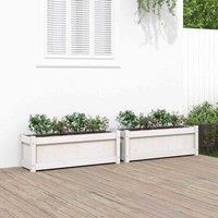 vidaXL White Garden Planters - Set of 2 Solid Pine Wood Boxes for Outdoor Gardening - Ideal for Flowers, Vegetables and Plants