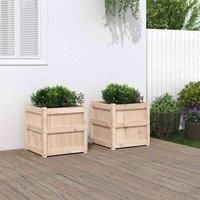 vidaXL Solid Wood Pine Garden Planters - Set of 2, Outdoor Patio Decorative Flower/Plant Pot, Size: 50x50x50cm, Brown