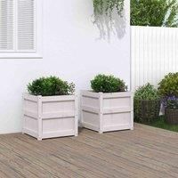 vidaXL Solid Pine Wood Garden Planters - 2 pcs White Square Plant Pots for Patio and Outdoor Living Space - 50cm x 50cm x 50cm