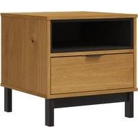vidaXL FLAM Solid Pine Wood Side Table 50x50x50 cm – Brown Oak Finish with Drawer, Open Compartment, Decorative and Functional Furniture Piece for Living Room, Bedroom