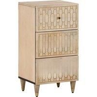 vidaXL Side Cabinet 40x33x75cm in Solid Mango Wood with Hand-Carved Pattern, Ample Storage, Brown, for Living Room/Bedroom