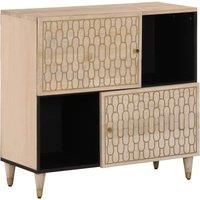 vidaXL Solid Mango Wood Side Cabinet - 80x33x75 cm - Brown Storage Cupboard for Living Room/Bedroom with Hand-Carved Pattern and Ample Shelving