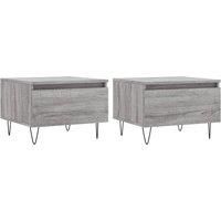 vidaXL Coffee Tables 2-pc Set in Grey Sonoma, Modern Living Room Furniture with Storage Drawer, Engineered Wood Material and Sturdy Metal Legs