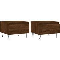 vidaXL Contemporary Engineered Wood Coffee Tables in Brown Oak with Metal Legs- Set of 2