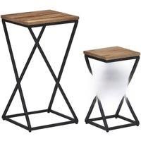 vidaXL Solid Reclaimed Teak Wood Side Tables - Set of 2, Black Frame, Modern Design, Storage Function, Suitable for Living Room, Lounge, Bedroom