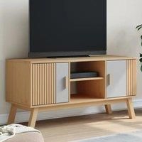 vidaXL OLDEN Grey/Brown TV Stand Cabinet-114x43x57cm-Solid Pine Wood-Scandinavian Living/Bedroom Storage