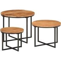 vidaXL Nesting Coffee Tables 3 pcs - Solid Acacia Wood and Iron Construction, Space-Saving Design for Living Room/Bedroom/Office