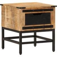 vidaXL Solid Mango Wood Bedside Cabinet with Iron Frame - 40x40x45 cm - Robust Nightstand with Drawer for Bedroom Storage, Stylish Square Design