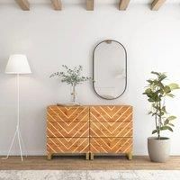 vidaXL Solid Mango Wood Side Cabinets Set in Brown and Black- Ample Storage Space, Sturdy Build, Perfect for Living Room Furniture and Decorative Display