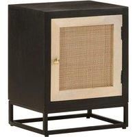 vidaXL Solid Mango Wood & Iron Nightstand - 40x30x50 cm Bed Table, Elegant Black Bedside Cabinet for Bedroom Storage and Decor