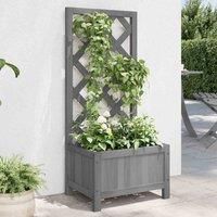 vidaXL Grey Solid Wood Fir Planter with Trellis - Rectangular Garden/Patio Planter Box 40x30x90cm for Climbing Plants.