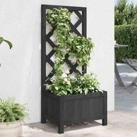 vidaXL Solid Fir Wood Planter with Trellis - Black, Spacious Rectangular Garden Planter Box, Trellis Fence Panel for Climbing Plants, Outdoor/Patio/Terrace