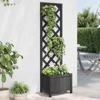 vidaXL Black Solid Fir Wood Planter with Trellis - Perfect for Climbing Plants, Garden Patio Decor, Rectangular Box Design, 40x30x135 cm